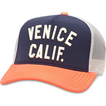 Czapka trucker granatowa, biała i pomarańczowa snapback Venice Beach California Riptide Valin American Needle