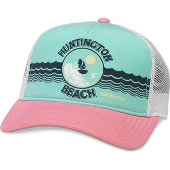 Czapka trucker zielono-biało-różowa snapback Huntington Beach California Riptide Valin od American Needle