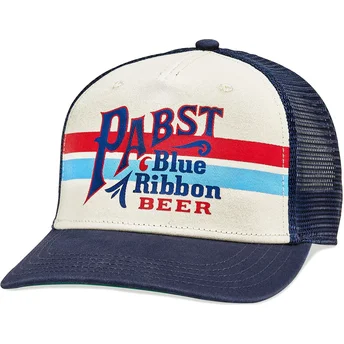 Casquette trucker beige et bleue marine snapback Pabst Blue Ribbon Sinclair American Needle