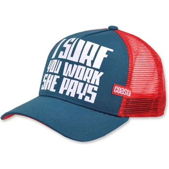 Gorra trucker azul y roja I Surf You Work She Pays HFT de Coastal