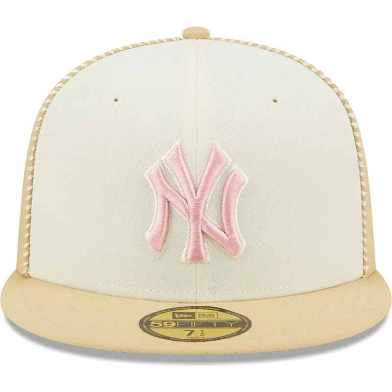 Gorra plana beige ajustada con logo rosa 59FIFTY Seam Stitch de New York  Yankees MLB de New Era