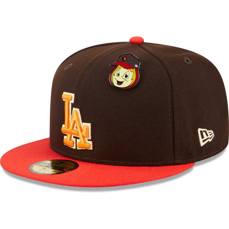 plaska-czapka-brazowo-czerwona-dopasowana-59fifty-the-elements-fire-pin-los-angeles-dodgers-mlb-new-era