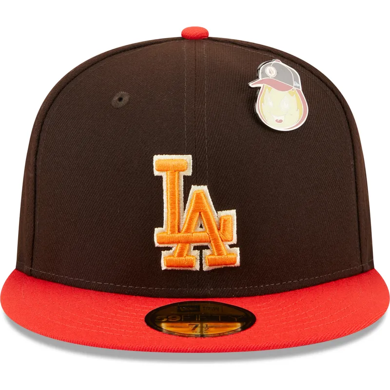plaska-czapka-brazowo-czerwona-dopasowana-59fifty-the-elements-fire-pin-los-angeles-dodgers-mlb-new-era