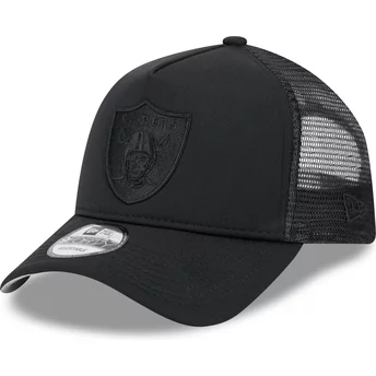New Era Black Logo 9FORTY A Frame All Day Trucker Las Vegas Raiders NFL Black Trucker Hat