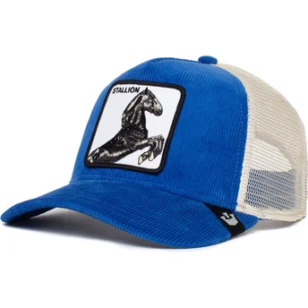 Trucker-Cap blau und weiß Pferd Sly Stallione Corduroy The Farm von Goorin Bros.