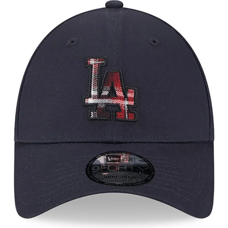 marineblaue-verstellbare-curved-cap-9forty-check-infill-der-los-angeles-dodgers-mlb-von-new-era