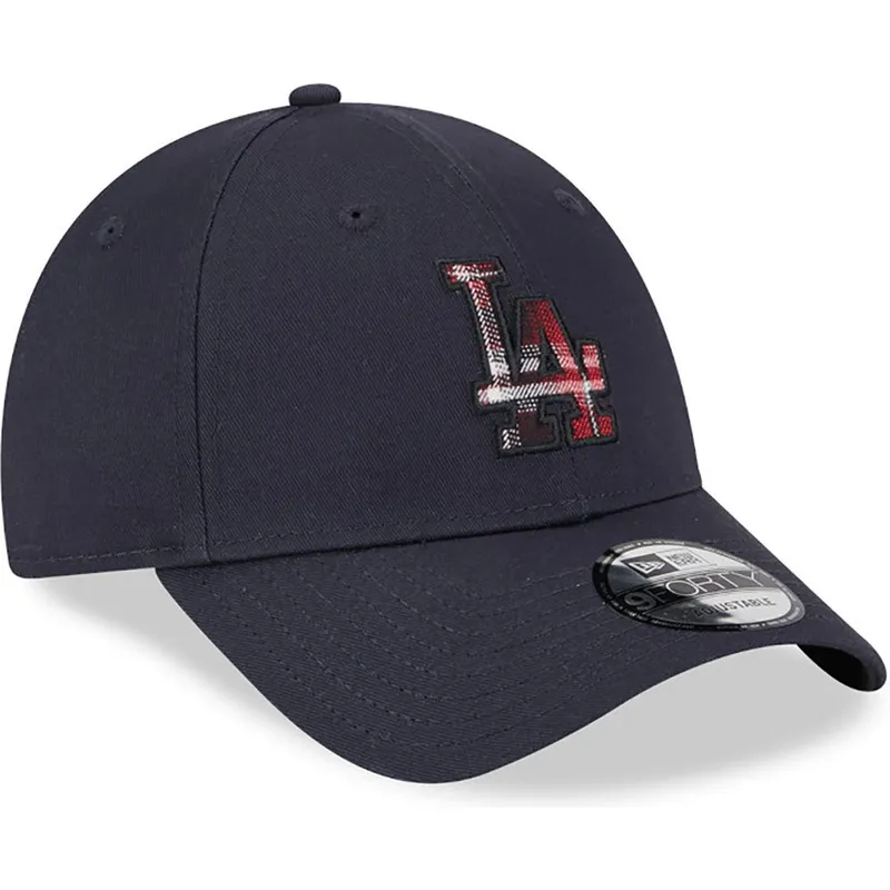 marineblaue-verstellbare-curved-cap-9forty-check-infill-der-los-angeles-dodgers-mlb-von-new-era