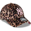 new-era-new-york-yankees-mlb-9forty-velour-damen-verstellbare-leopardenmuster-kappe-mit-rosa-logo