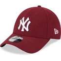 9forty-essential-melton-wool-verstellbare-rote-kappe-mit-gebogenem-schirm-der-new-york-yankees-mlb-von-new-era
