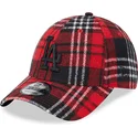 rote-verstellbare-kappe-mit-gebogenem-schirm-und-schwarzem-logo-9forty-check-der-los-angeles-dodgers-mlb-von-new-era