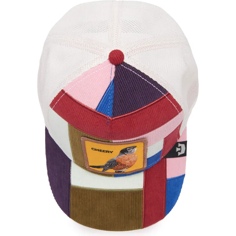 cepur-izliekta-truckeris-daudzkrasains-snapback-cheery-right-side-of-the-bed-the-farm-patchwork-the-farm-no-goorin-bros