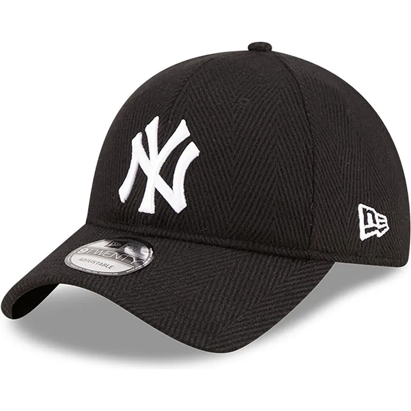 schwarze-verstellbare-gebogene-kappe-9twenty-herringbone-der-new-york-yankees-mlb-von-new-era