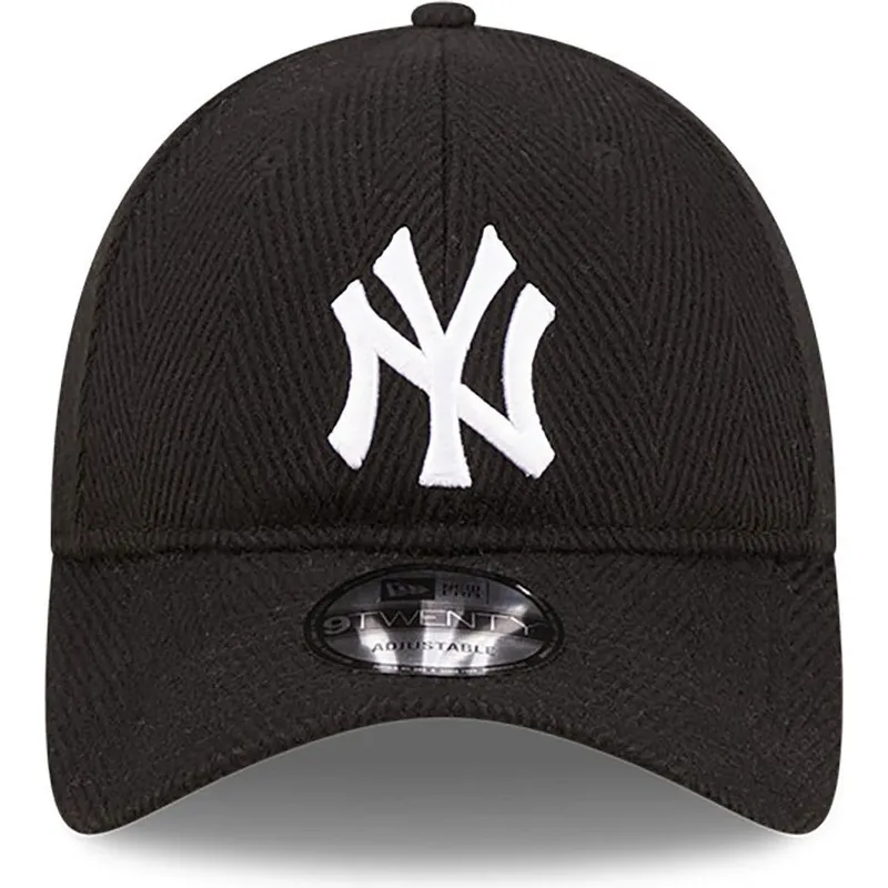 schwarze-verstellbare-9twenty-herringbone-curved-cap-der-new-york-yankees-mlb-von-new-era