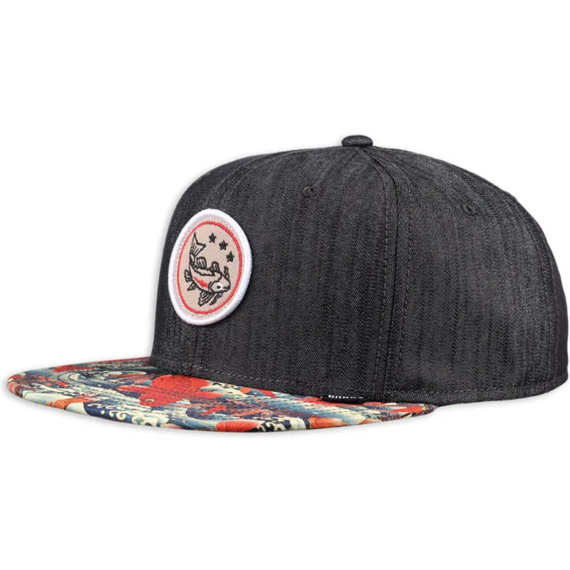 cepur-plakana-melns-snapback-koi-linen-no-djinns