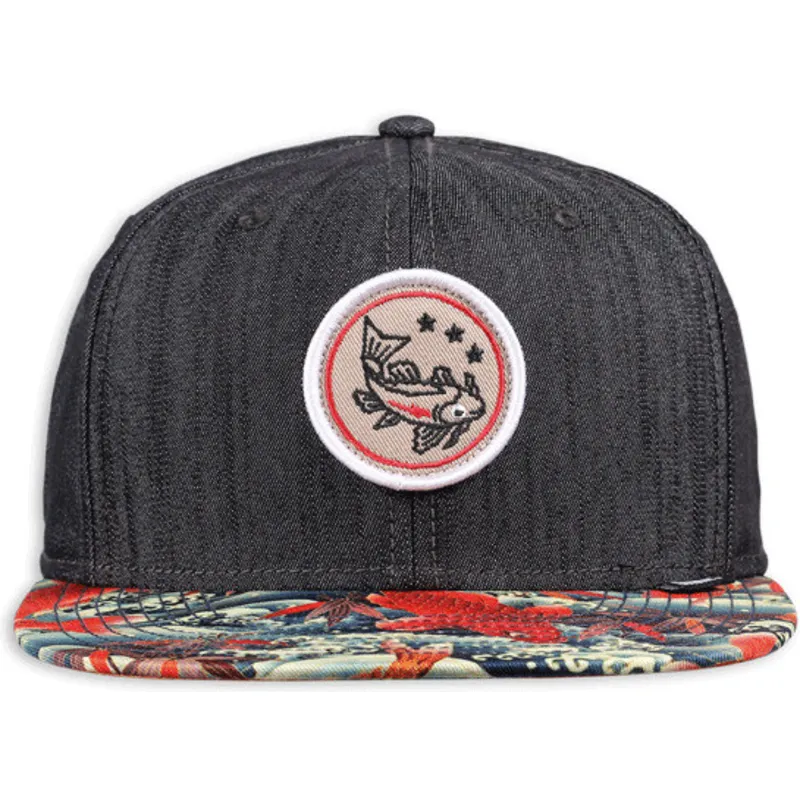 cepur-plakana-melns-snapback-koi-linen-no-djinns