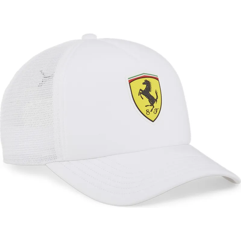 cepur-izliekta-truckeris-balts-snapback-race-no-ferrari-formula-1-no-puma