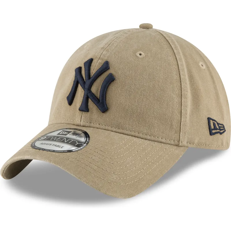 hellbraune-verstellbare-curved-cap-mit-marineblauem-logo-9twenty-core-classic-der-new-york-yankees-mlb-von-new-era