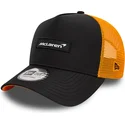 schwarz-orangefarbene-9forty-a-frame-patch-front-trucker-kappe-von-mclaren-racing-formula-1-von-new-era
