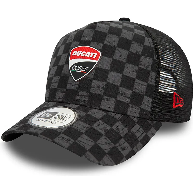 cepur-izliekta-truckeris-melns-snapback-9forty-a-frame-all-over-print-check-no-ducati-motor-motogp-no-new-era