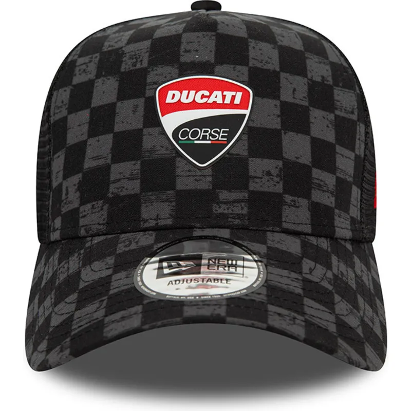 cepur-izliekta-truckeris-melns-snapback-9forty-a-frame-all-over-print-check-no-ducati-motor-motogp-no-new-era