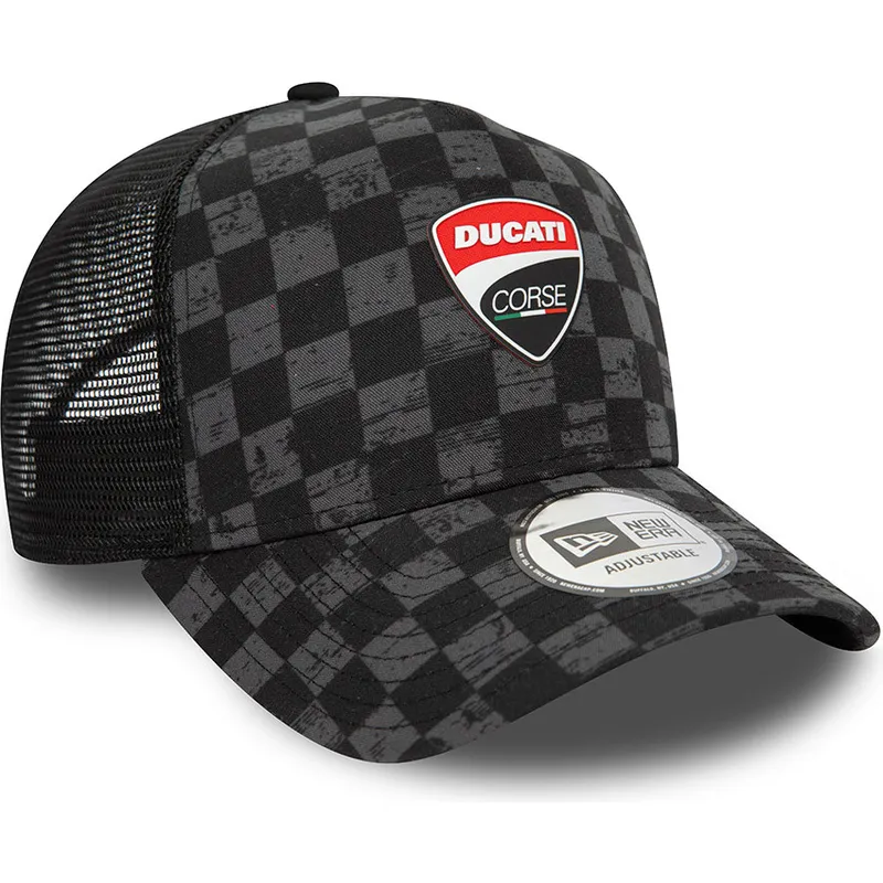 cepur-izliekta-truckeris-melns-snapback-9forty-a-frame-all-over-print-check-no-ducati-motor-motogp-no-new-era