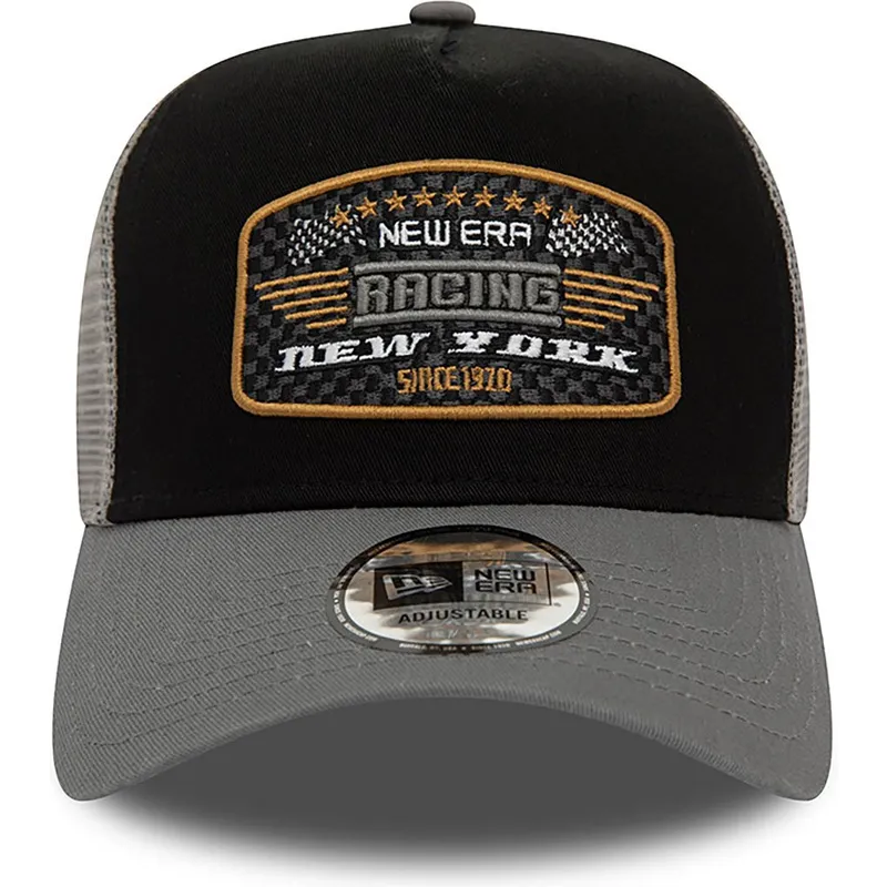 cepur-izliekta-truckeris-melns-snapback-a-frame-patch-new-york-racing-no-new-era