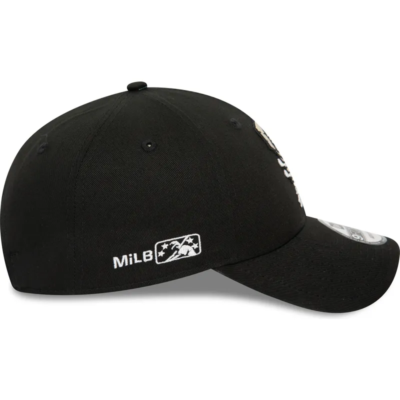 schwarze-verstellbare-9forty-minor-league-kappe-lansing-lugnuts-milb-von-new-era