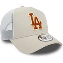 new-era-brown-logo-a-frame-boucle-los-angeles-dodgers-mlb-beige-and-white-trucker-hat