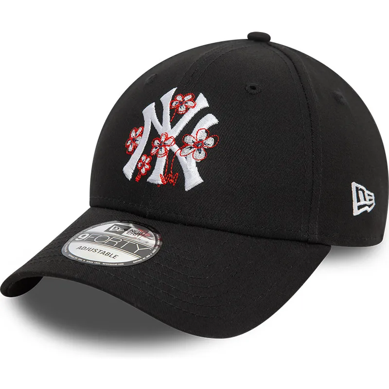 new-era-new-york-yankees-mlb-9forty-flower-icon-verstellbare-schwarze-kappe-mit-gebogenem-schirm
