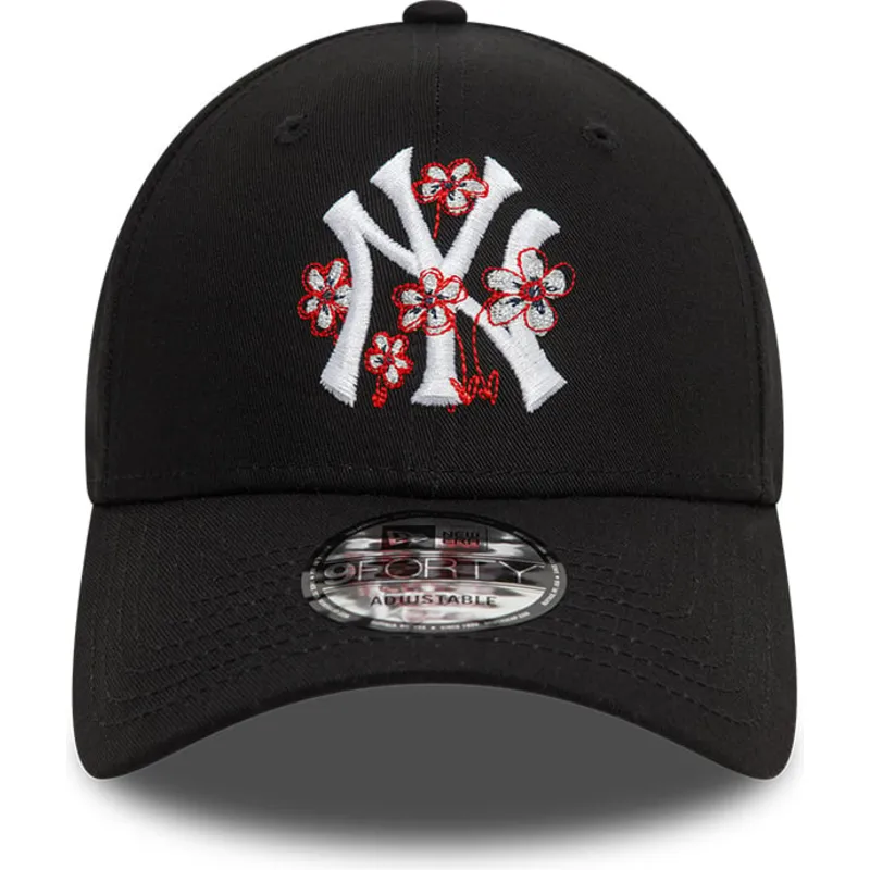 new-era-new-york-yankees-mlb-9forty-flower-icon-verstellbare-schwarze-kappe-mit-gebogenem-schirm