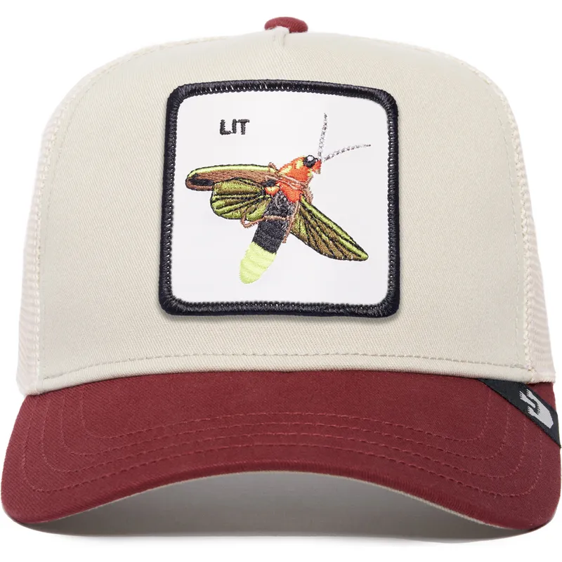 gorra-trucker-beige-y-roja-luciernaga-lit-the-farm-premium-de-goorin-bros