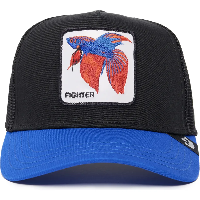 gorra-trucker-negra-y-azul-pez-luchador-de-siam-fighter-the-farm-premium-de-goorin-bros