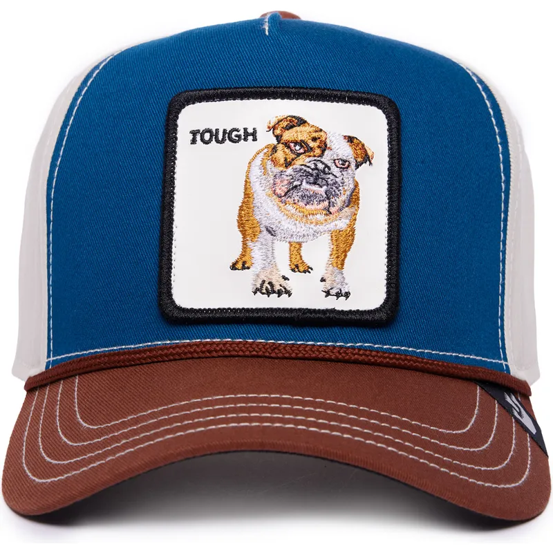 blaue-weisse-und-braune-curved-cap-snapback-bulldogge-tough-bully-100-the-farm-all-over-canvas-von-goorin-bros