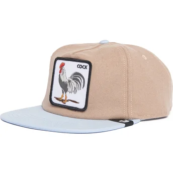 Brązowo-niebieska czapka z daszkiem typu snapback z kogutem Cock Free Range The Farm Flats od Goorin Bros.