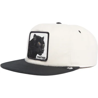 Gorra plana blanca y negra snapback pantera Black Panther Stealth Explorer The Farm Flats de Goorin Bros.