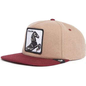 Gorra plana marrón y roja snapback caballo Stallion Free Rider The Farm Flats de Goorin Bros.