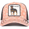 gorra-trucker-rosa-y-negra-perro-rottweiler-bad-boy-lovesexy-the-farm-paisley-de-goorin-bros