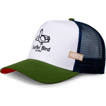 Czapka trucker biała, niebieska i zielona Surfin Bird HFT od Coastal