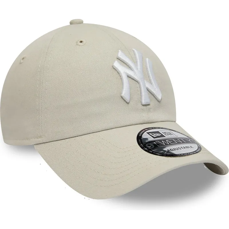 beige-verstellbare-curved-cap-9twenty-league-essential-der-new-york-yankees-mlb-von-new-era