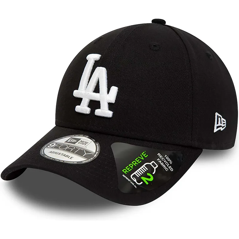 schwarze-verstellbare-curved-cap-9forty-repreve-league-essential-der-los-angeles-dodgers-mlb-von-new-era
