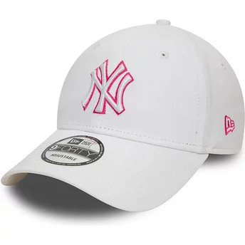New Era Curved Brim Pink Logo 9FORTY Team Outline New York Yankees MLB White Adjustable Cap