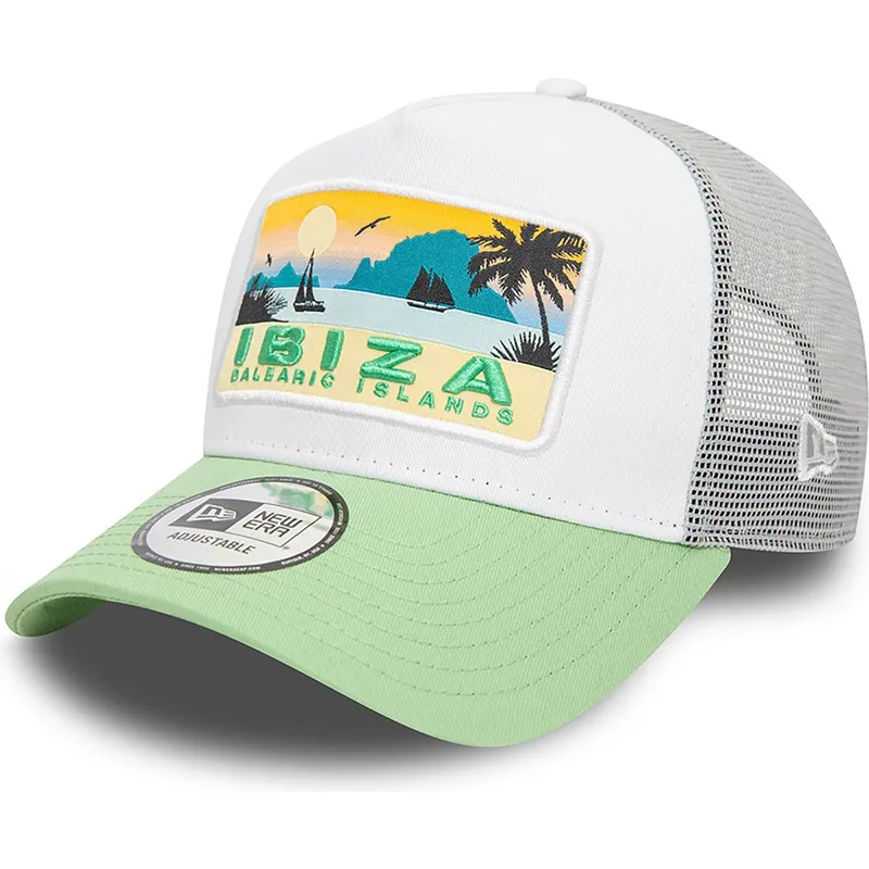 weisse-und-grune-a-frame-summer-trucker-kappe-ibiza-stadte-und-strande-von-new-era