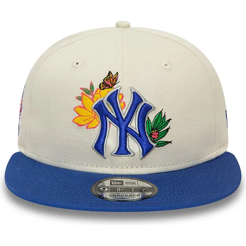 weisse-und-blaue-flache-snapback-kappe-9fifty-floral-der-new-york-yankees-mlb-von-new-era