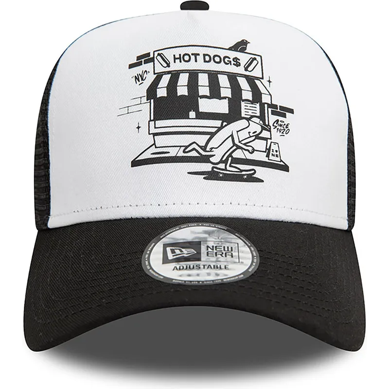 cepur-izliekta-truckeris-melns-snapback-a-frame-graphic-no-hot-dog-new-york-no-new-era