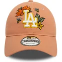 verstellbare-braune-9twenty-kappe-mit-gebogenem-schirm-floral-los-angeles-dodgers-mlb-von-new-era