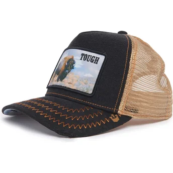 Schwarze und beige Trucker-Kappe Büffel Tough Modell Nr. 70U9H Rodeo The Farm von Goorin Bros.