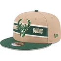 braune-und-grune-flache-snapback-kappe-9fifty-draft-2024-von-milwaukee-bucks-nba-von-new-era