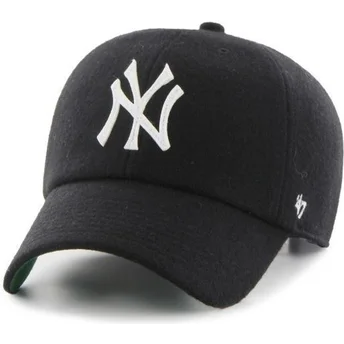 47 Brand Curved Brim Leather Strap New York Yankees MLB Clean Up Black Cap