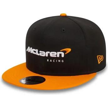 Schwarze und orangefarbene flache Snapback-Kappe 9FIFTY Essentials von McLaren Racing Formula 1 von New Era