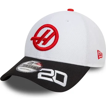 Weiß-schwarze Snapback-Kappe mit gebogenem Schirm Kevin Magnussen 9FORTY von Haas F1 Team Formula 1 von New Era